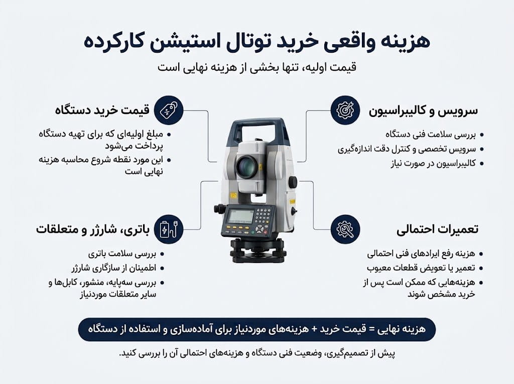 مقایسه هزینه خرید توتال استیشن نو یا کارکرده با هزینه سرویس و تعمیر